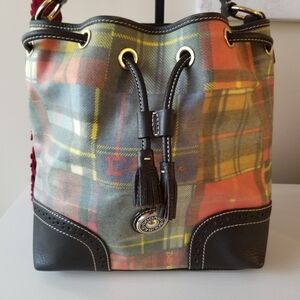 Dooney & Bourke Plaid Ladybug Drawstring Bucket Bag